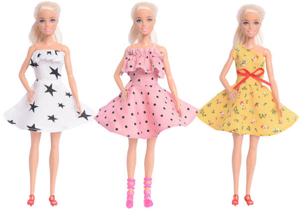 Doll Clothes, Doll Dresses and Accessories Featuring 3 Printed Sturdy Outfits with Doll Accessories (Tailored Doll Dress for 28 - 31 c.m Doll)