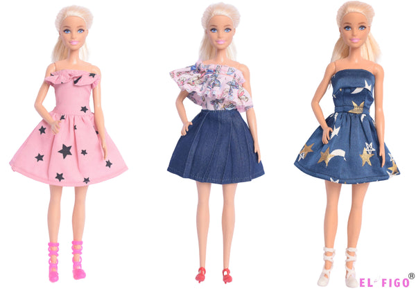 Doll Clothes, Doll Dresses and Accessories Featuring 3 Printed Sturdy Outfits with Doll Accessories (Tailored Doll Dress for 28 - 31 c.m Doll)